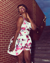 Load image into Gallery viewer, Women&#39;s Custom Design &quot;The Donna&quot; Floral Foil Dress with Cape
