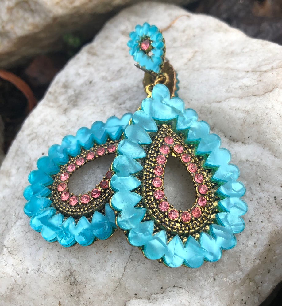 Turquoise and Pink stone Earrings