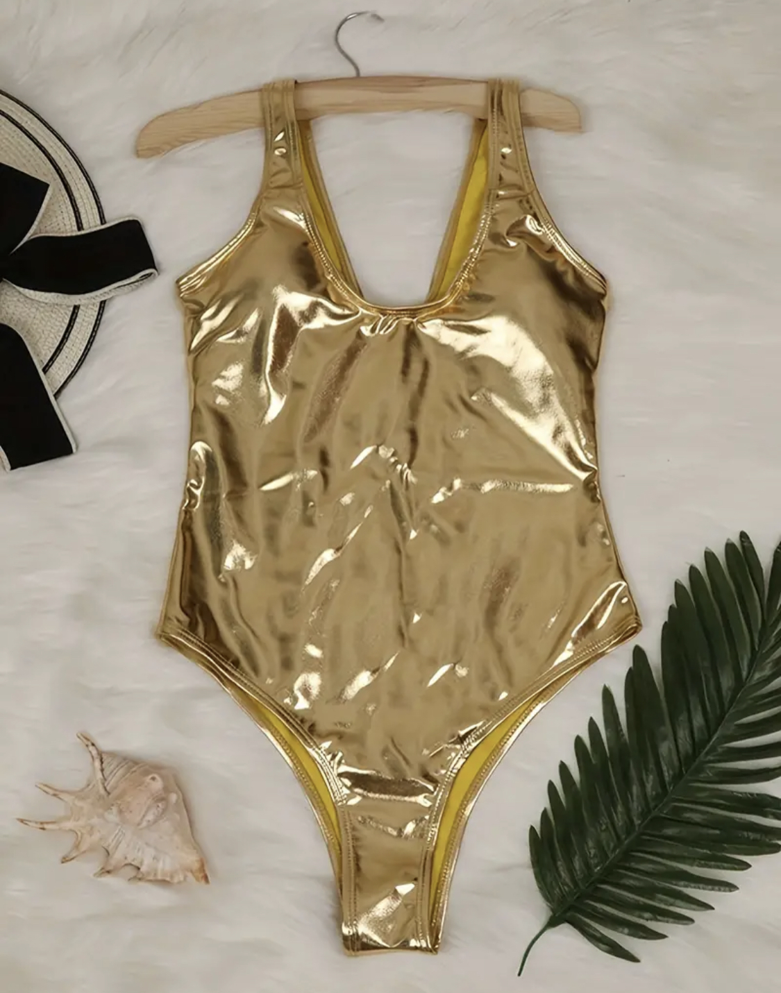 Golden Metallic One-Piece Swimsuit - Image 3