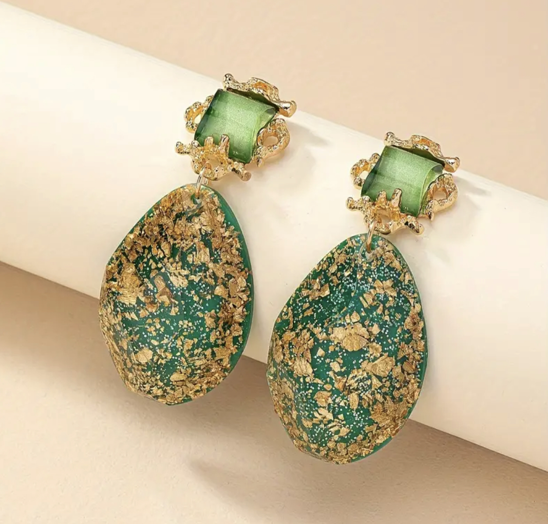 Vibrant Bohemian Droplet Earrings: 18K Plated Resin Dangles - Image 7