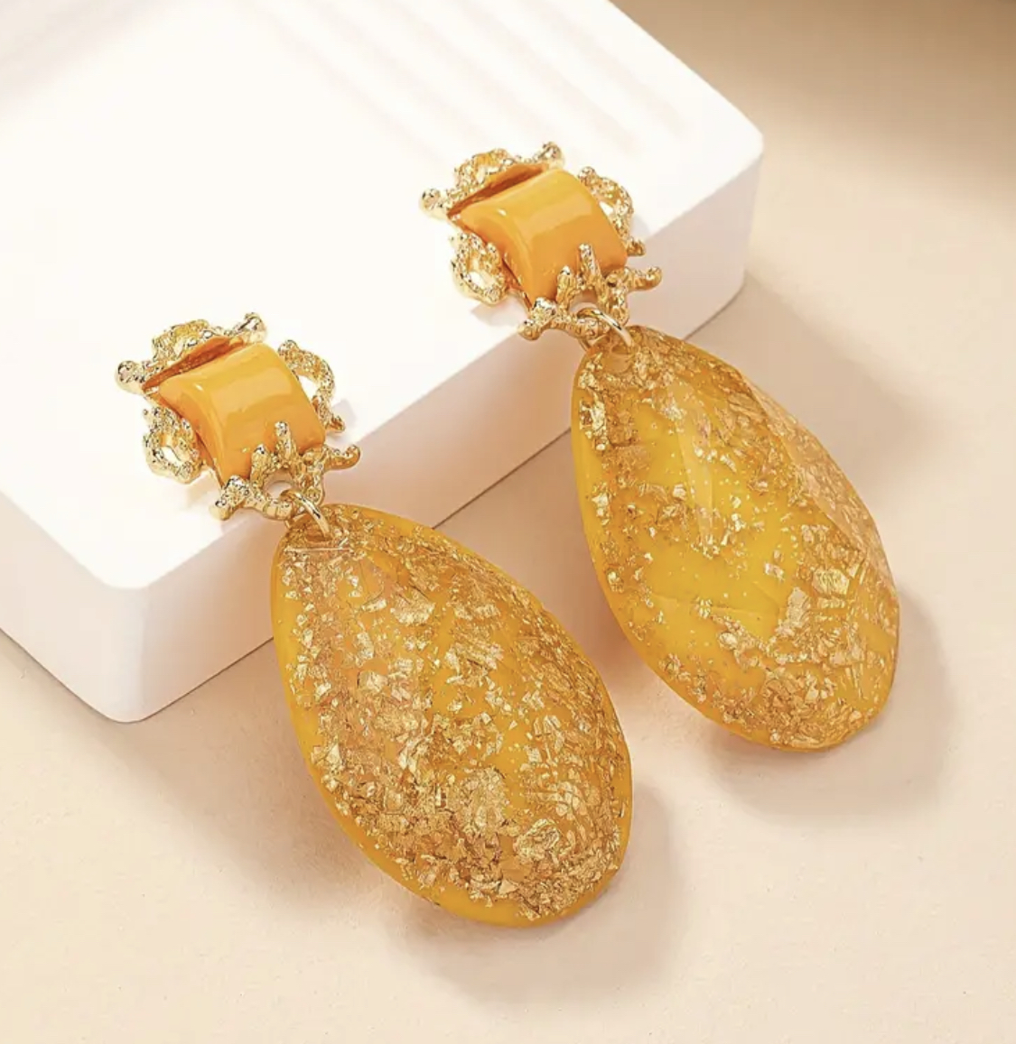 Vibrant Bohemian Droplet Earrings: 18K Plated Resin Dangles - Image 8