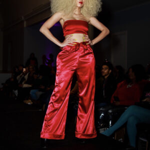 Elegant Red Satin Wide-Leg Tailored Pants