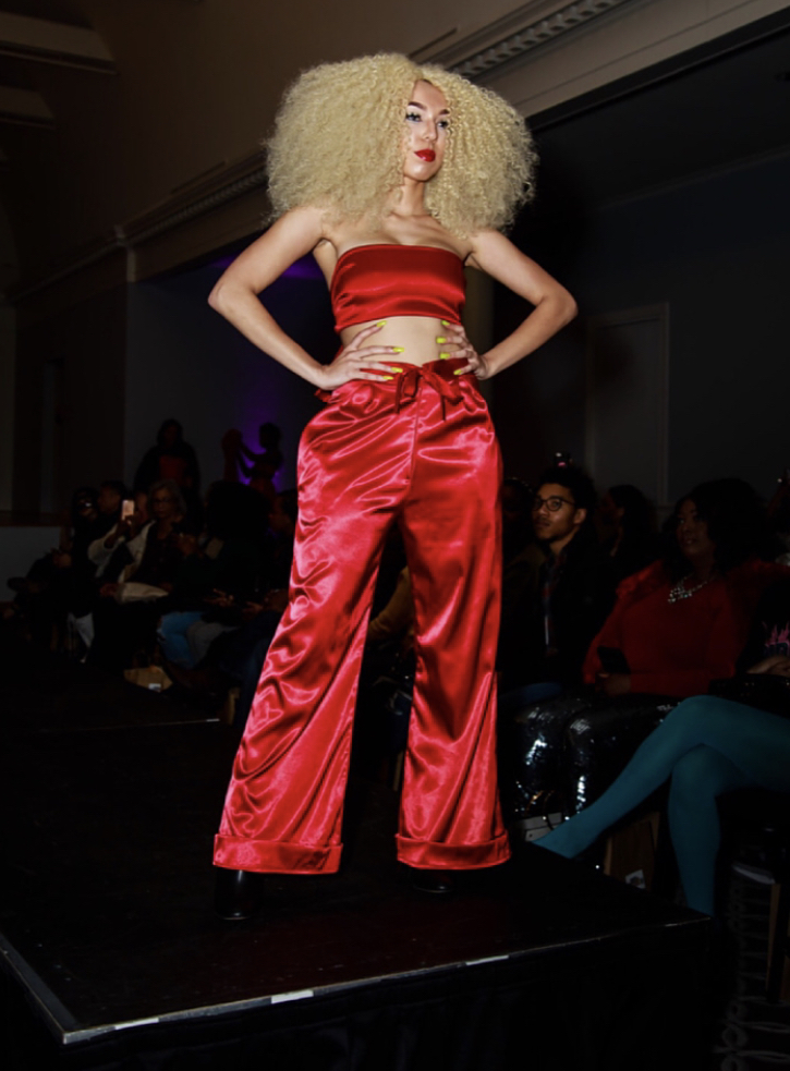 Elegant Red Satin Wide-Leg Tailored Pants