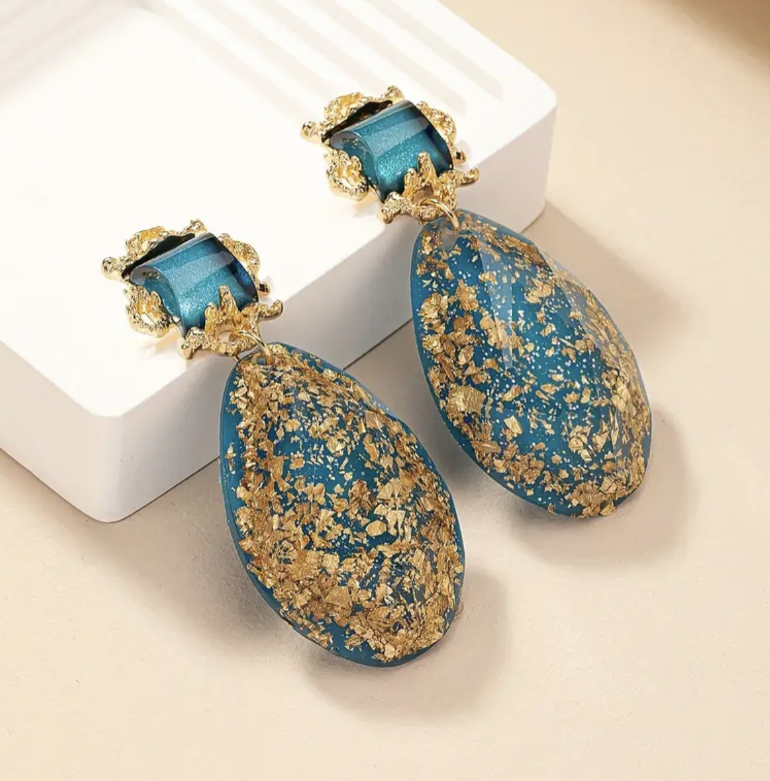 Vibrant Bohemian Droplet Earrings: 18K Plated Resin Dangles - Image 4