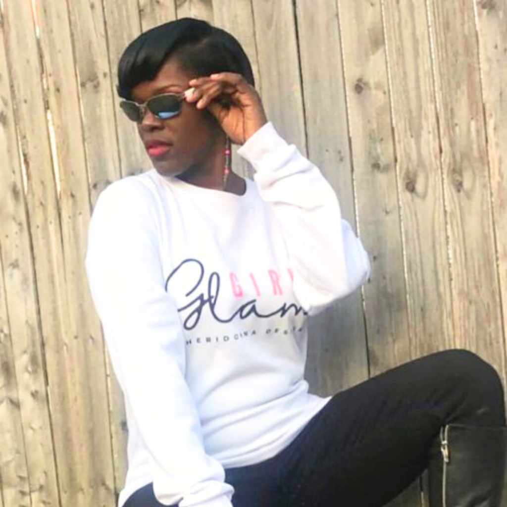 Sheridonna Wearing Sheridonna Designs GLAMGIRL SWEATER STREETWEAR- looking fierce and cool with black shades on