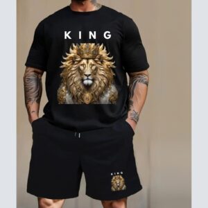 2pc Men's King Lion Cartoon Print Loungewear Set