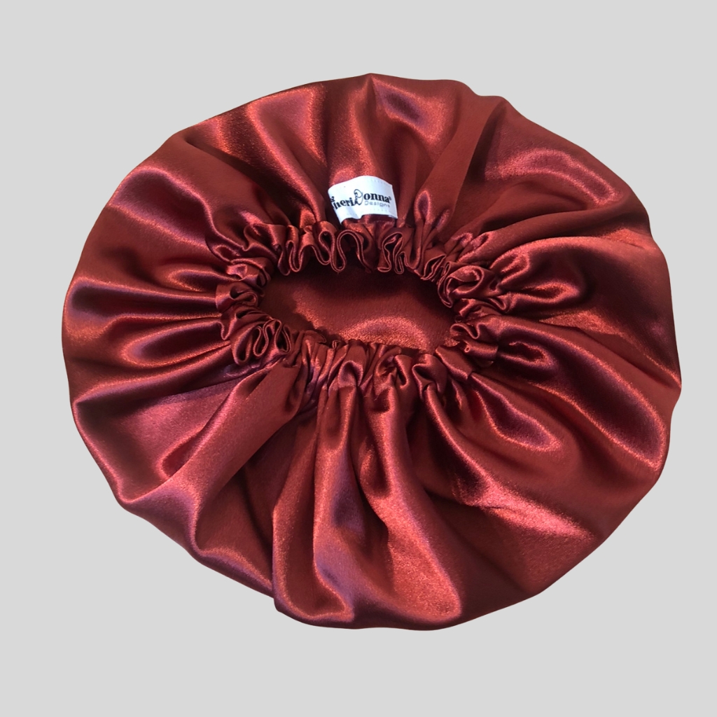Luxurious Red Satin Bonnet & Scrunchies Set | Sheridonna Designs - Image 10