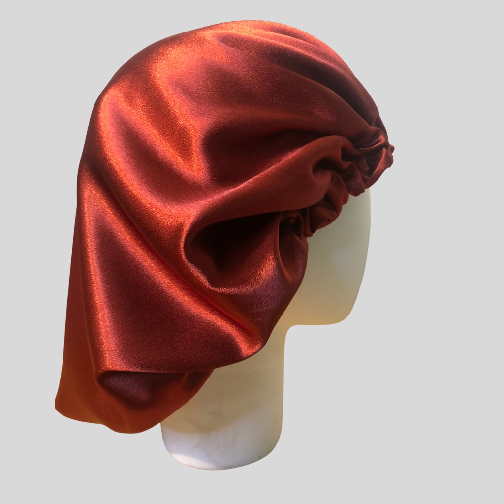 Luxurious Red Satin Bonnet & Scrunchies Set | Sheridonna Designs - Image 4
