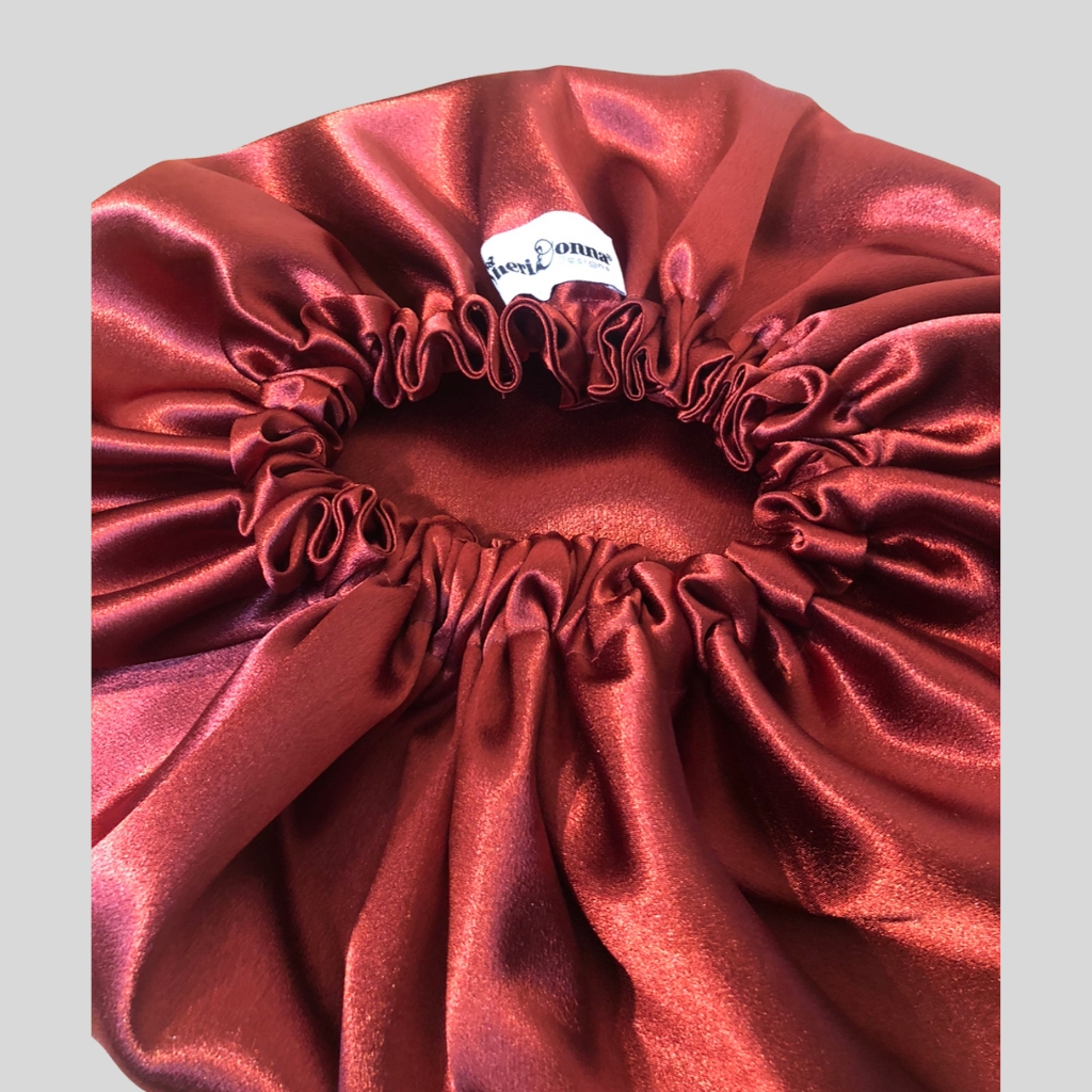 Luxurious Red Satin Bonnet & Scrunchies Set | Sheridonna Designs - Image 5