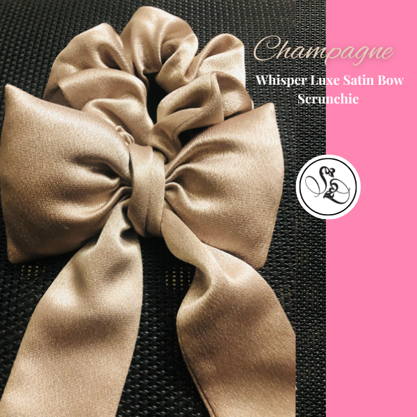 Champagne Whisper Luxe Satin Bow Scrunchie - Image 4