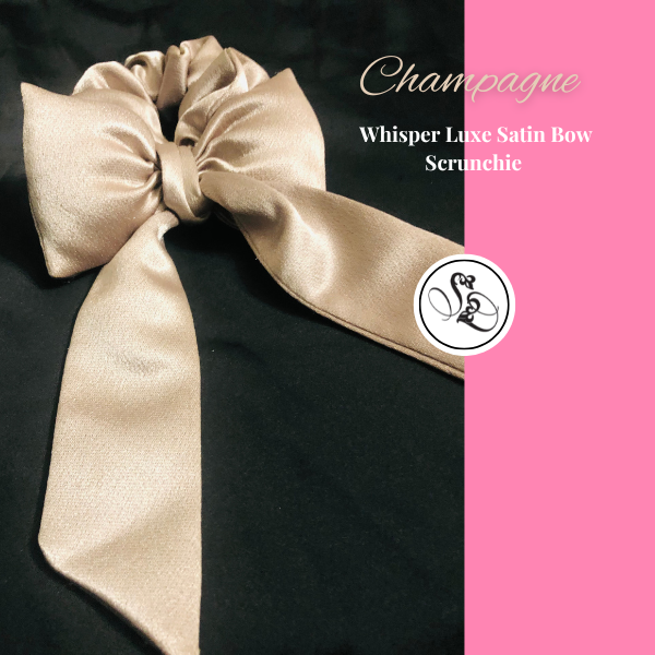 Champagne Whisper Luxe Satin Bow Scrunchie - Image 3