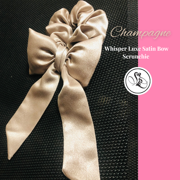 Champagne Whisper Luxe Satin Bow Scrunchie Long Side Image