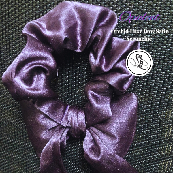 Opulent Orchid Luxe Bow Satin Scrunchie Detail Image by Sheridonna Designs