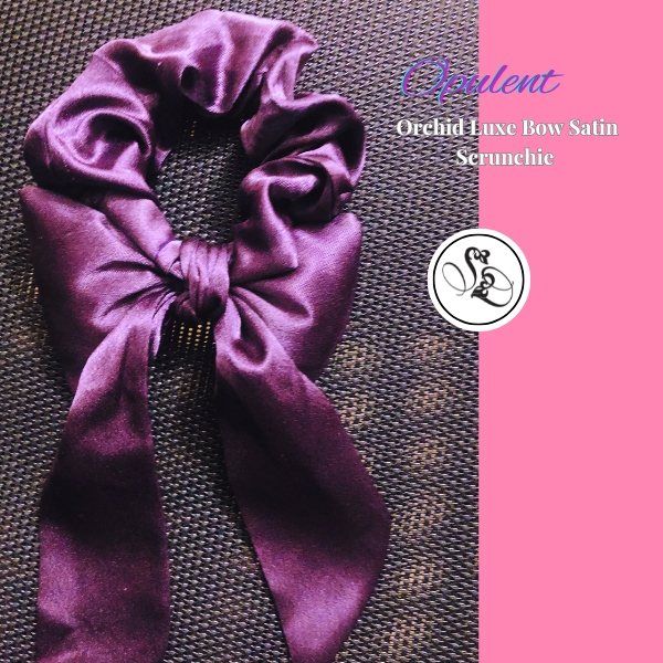 Opulent Orchid Luxe Bow Satin Scrunchie By Sheridonna Designs