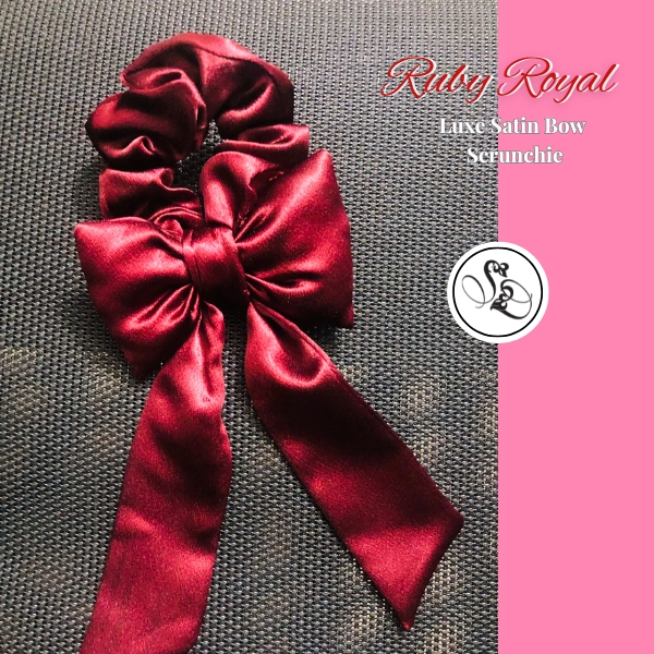 Ruby Royal Luxe Satin Bow Scrunchie by Sheridonna Designs
